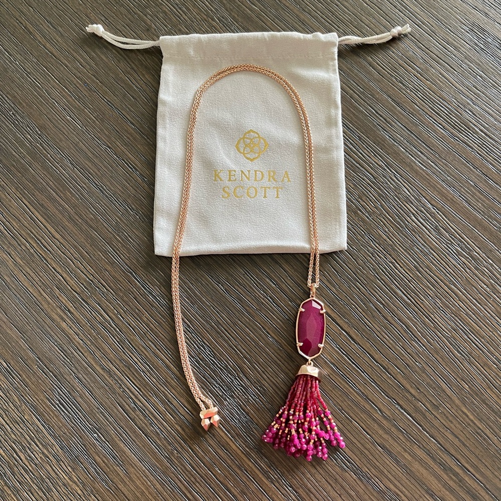 Kendra Scott Rose Gold Necklace with dark Fuchsia Tassel